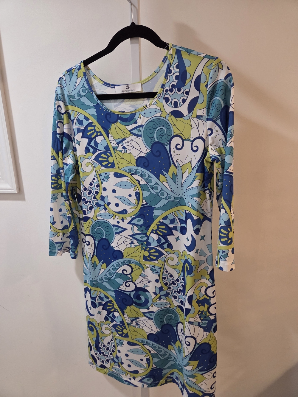 Scoop Neck Midi Dress in Blue & Green Floral Print
